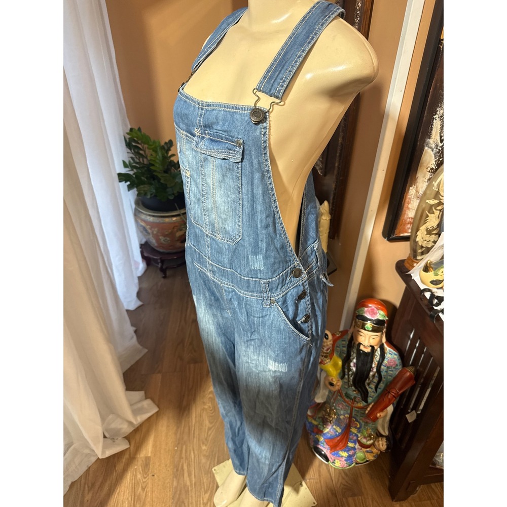 Hot Kiss Ava Denim Overalls Womens XL Blue Distressed Bib Adjustable Straps - Picture 2 of 5